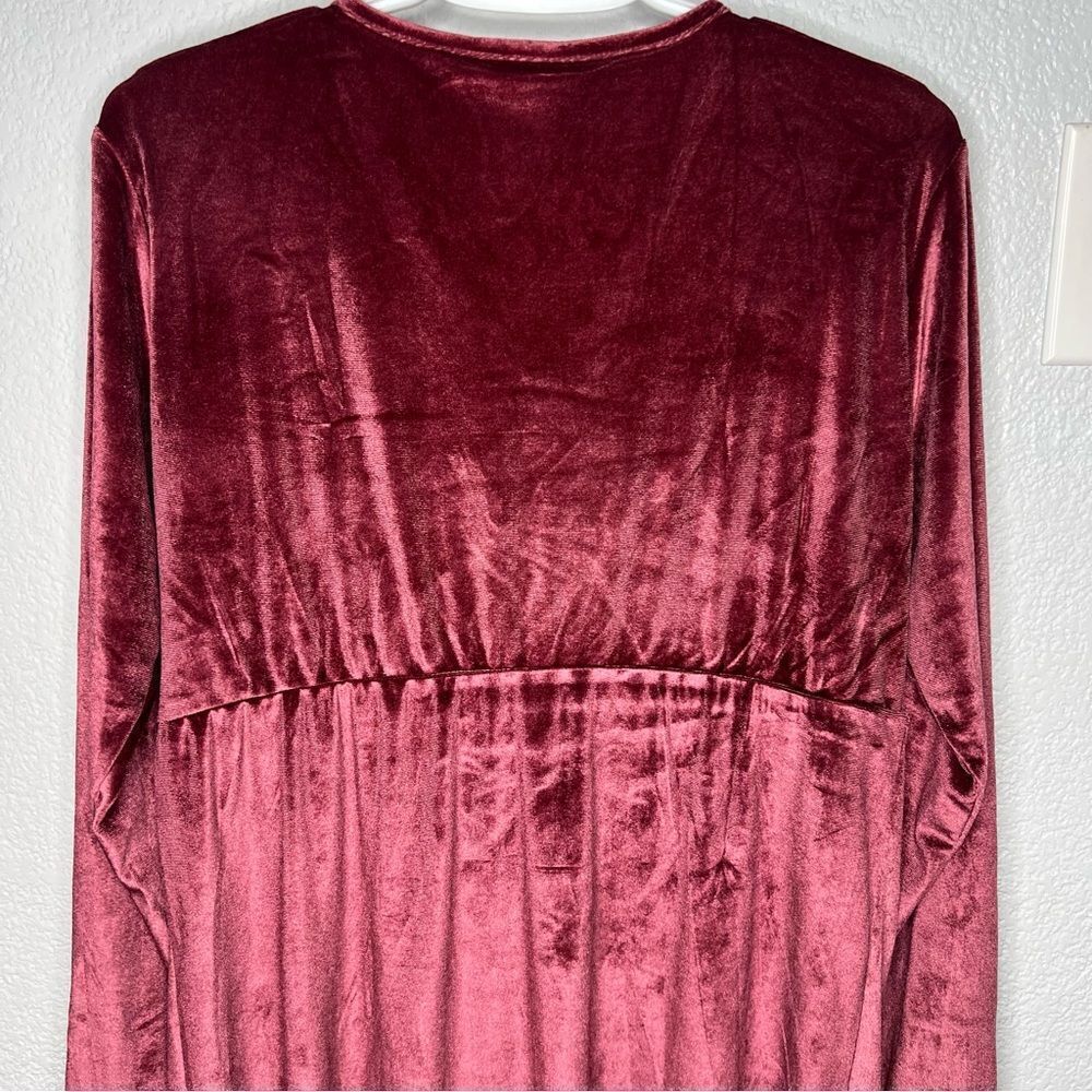 New Serra F Wrap Velvet Burgundy V- Neck Long Sleeve Dress Sz M Holiday Party - Picture 6 of 9